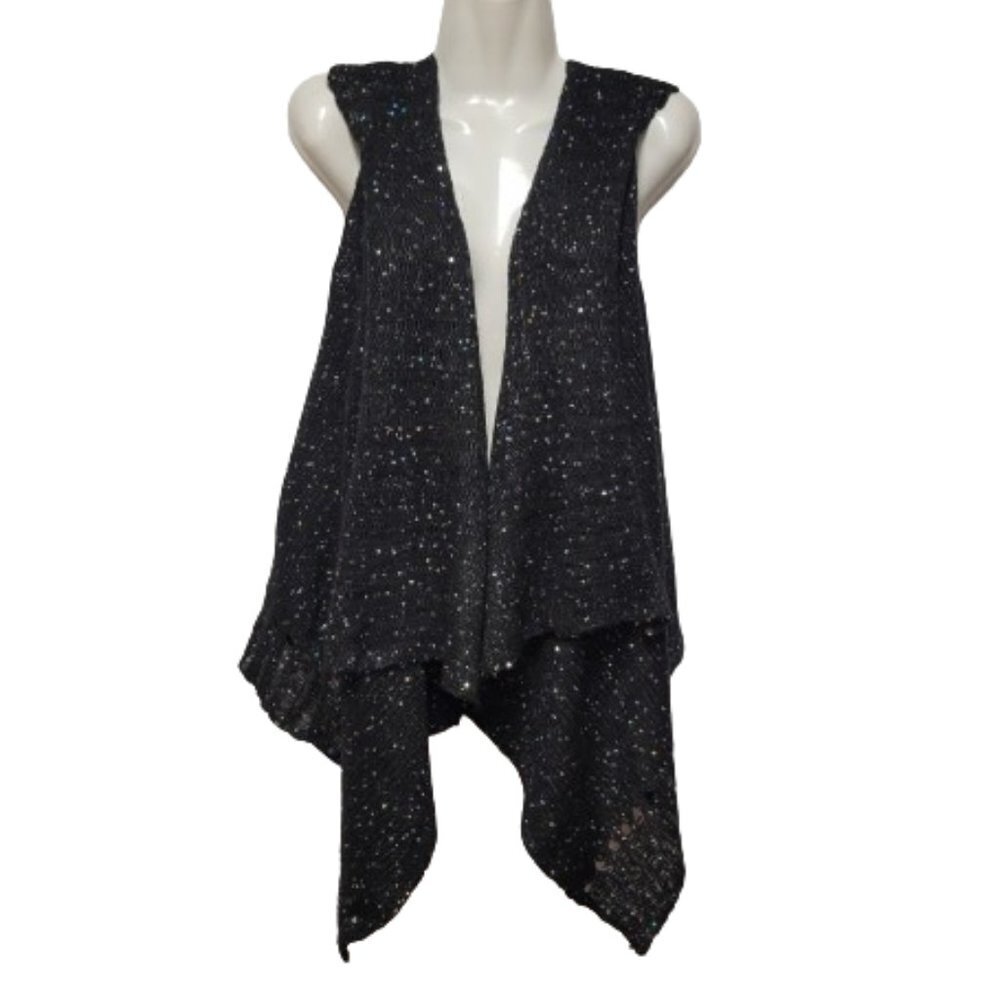 Black Sequin Sweater Open Cardigan Spring Fall Winter Size S/M